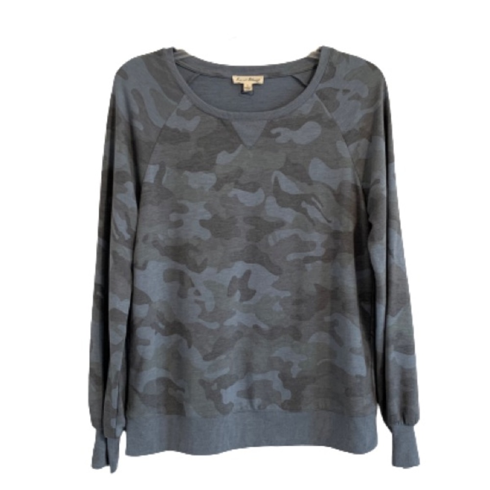Jane and Delancey Sweater Blue Camo Lightweight Cozy Oversized Sweatshirt